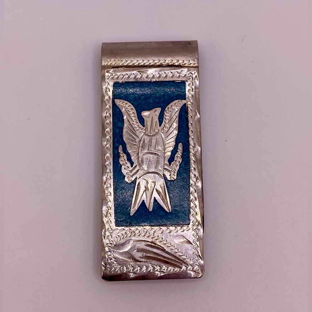 Silvertone turquoise money-clip